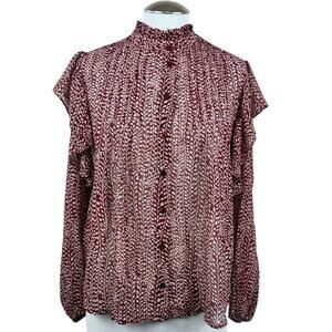 Women's Bishop + Young Red Thea Ruffle Blouse‎ Puff Sheer Lightweight Top Small